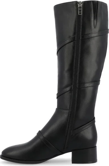 Journee Collection Women's Elettra Stacked Block Heel Round Toe Boots, Cognac - Image 5