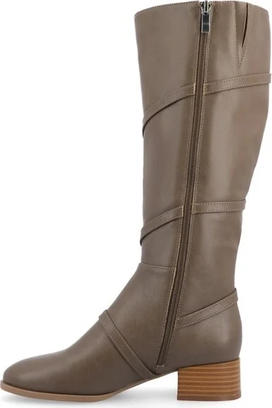 Journee Collection Women's Elettra Stacked Block Heel Round Toe Boots, Cognac - Image 6