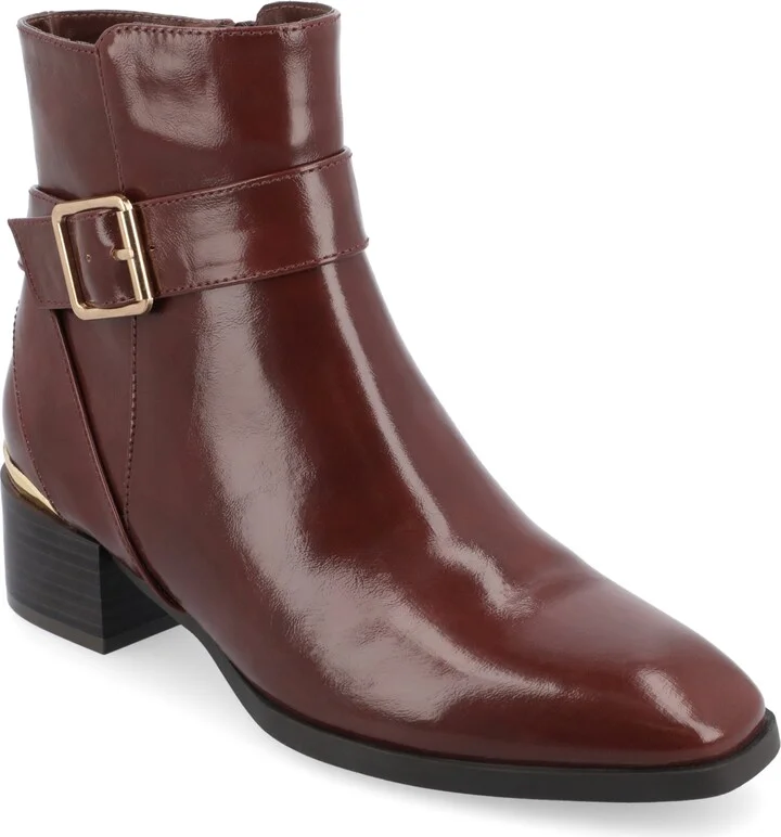 Journee Collection Women's Elley Buckle Strap Block Heel Booties
