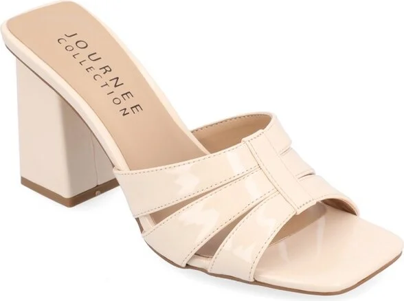 Journee Collection Women's Ellington Inset Covered Block Heel Slip On Sandals Beige