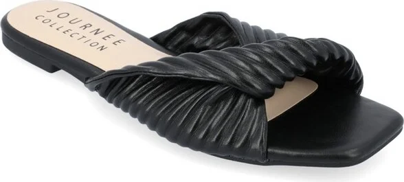 Journee Collection Women's Emalynn Slip On Slide Flat Sandals Black