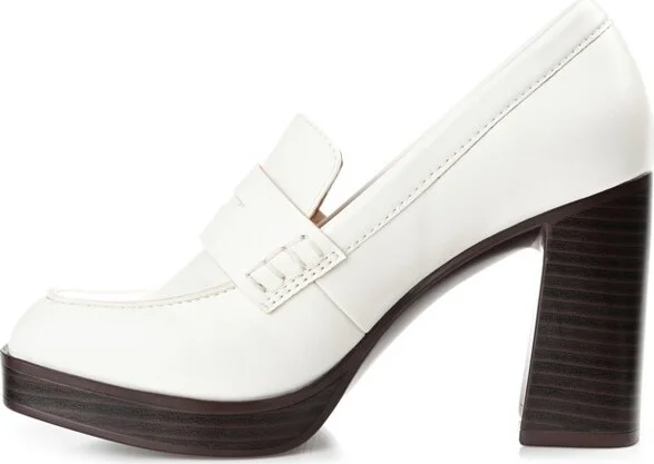 Journee Collection Women's Ezzey Loafer Mid Stacked Heel Square Toe Pumps Tan - Image 2