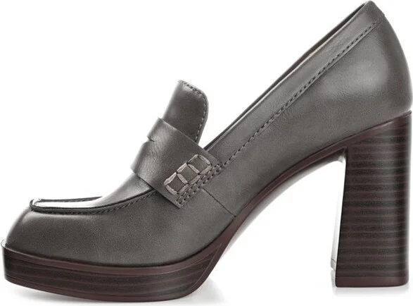 Journee Collection Women's Ezzey Loafer Mid Stacked Heel Square Toe Pumps Tan - Image 3