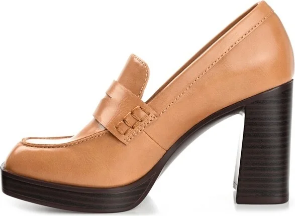 Journee Collection Women's Ezzey Loafer Mid Stacked Heel Square Toe Pumps Tan - Image 4