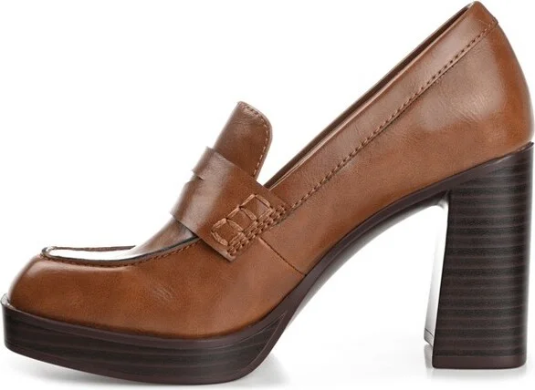 Journee Collection Women's Ezzey Loafer Mid Stacked Heel Square Toe Pumps Tan - Image 7