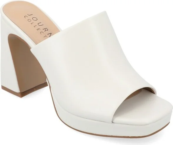 Journee Collection Women's Ezzlynn Structured Heel Slip On Platform Sandals Bone