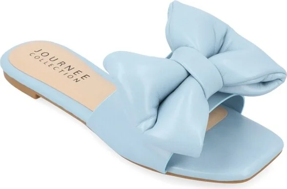 Journee Collection Women's Fayre Slip On Slide Flat Sandals Blue
