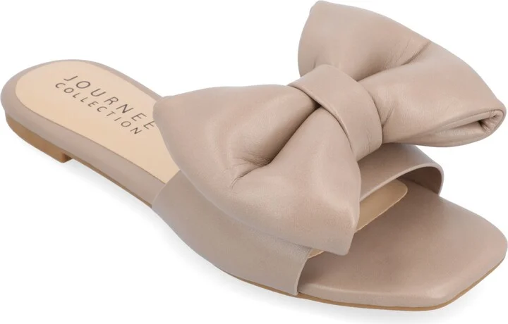 Journee Collection Women's Fayre Wide Width Oversized Bow Slip On Flat Sandals