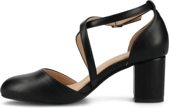 Journee Collection Women's Foster Wide Width Almond Toe Mid Block Heel Pumps Black - Image 3