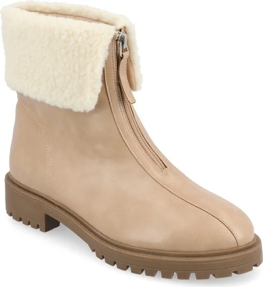 Journee Collection Women's Fynn Almond Toe Block Heel Ankle Booties Tan
