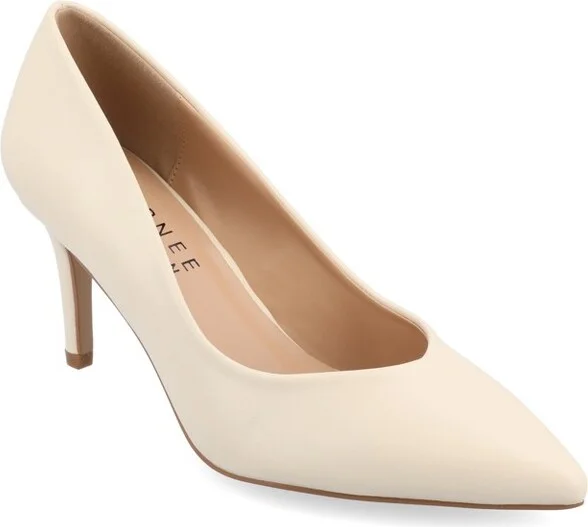 Journee Collection Women's Gabriella SuperNatural Shades Slip On Pointed Toe Pumps, Cream 12WD