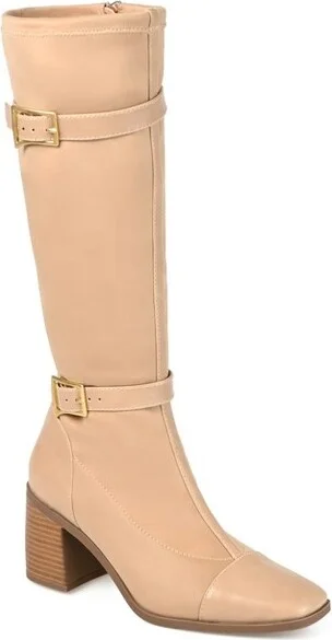 Journee Collection Women's Gaibree Stacked Heel Knee High Boots Beige