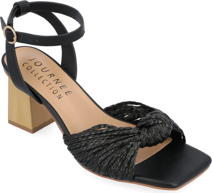 Journee Collection Women's Galinda Raffia Knot Block Heel Sandals