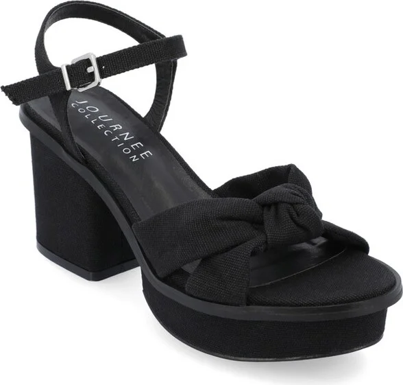 Journee Collection Women's Garner Knit Inset Platform Block Heel Sandals Black
