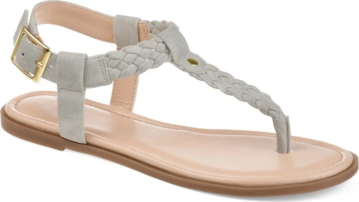 Journee Collection Women's Genevive Braided T-Strap Flat Sandals