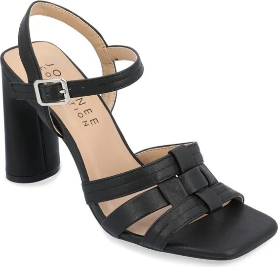 Journee Collection Women's Gibssen Ankle Strap Covered Block Heel Sandals Black