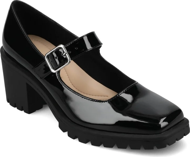 Journee Collection Women's Gladys Square Toe Mary Jane Pumps - Patent, Black