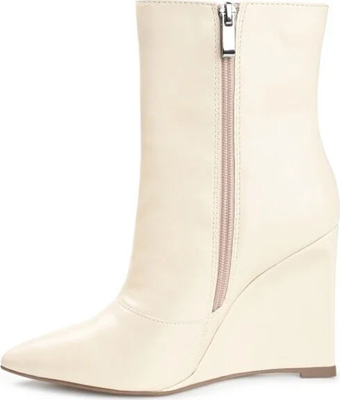 Journee Collection Womens Glorria Tru Comfort Foam Inside Zip Wedge Booties Beige 6 - Image 2