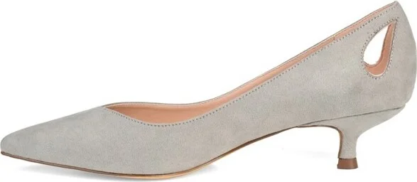 Journee Collection Women's Goldie Pointed Toe Kitten Heel Pumps Grey - Image 4