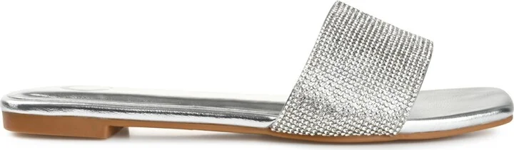 Journee Collection Women's Grayce Rhinestone Flat Sandals - Image 11