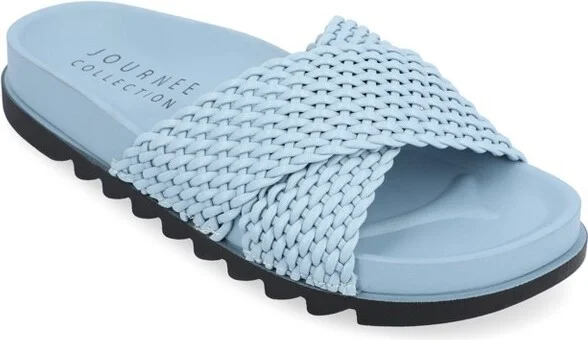 Journee Collection Women's Gretie Flatform Treaded Slide Sandal Blue
