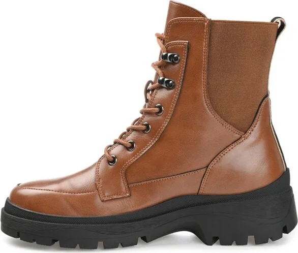 Journee Collection Women's Hallam Round Toe Block Heel Hiker Booties Cognac - Image 2