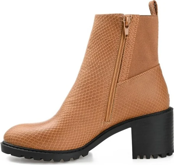 Journee Collection Women's Hallie Inside Zip Stacked Heel Booties Tan - Image 2