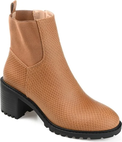 Journee Collection Women's Hallie Inside Zip Stacked Heel Booties Tan