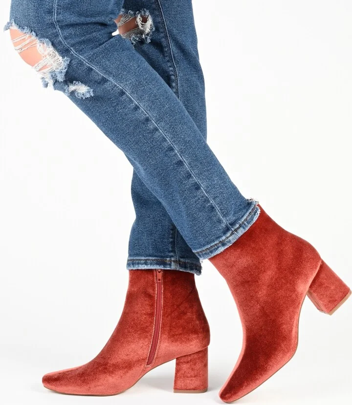Journee Collection Women's Hazara Wide Width Velvet Block Heel Dress Booties - Image 11
