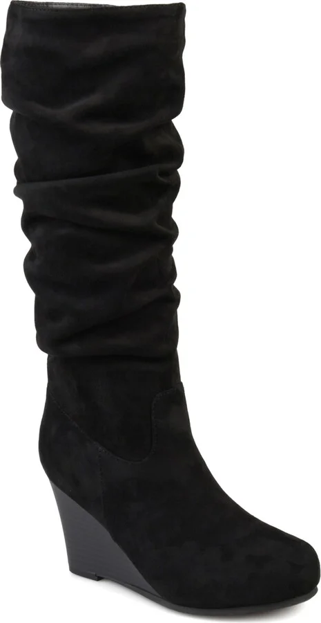 Journee Collection Women's Haze Wide Calf Rouched Knee High Wedge Boots