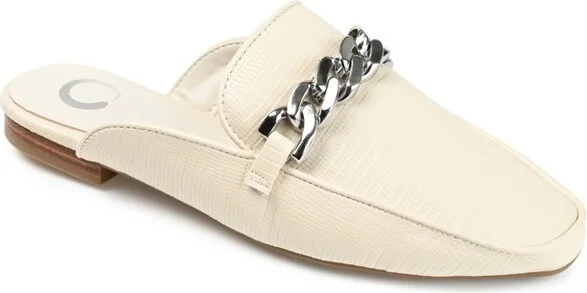 Journee Collection Women's Hazina Slip On Square Toe Mules Flats Ivory