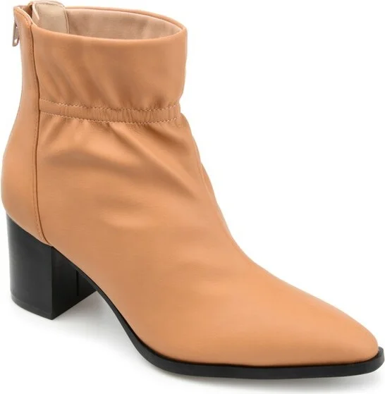 Journee Collection Women's Heddy Back Heel Zip Stacked Heel Booties Tan