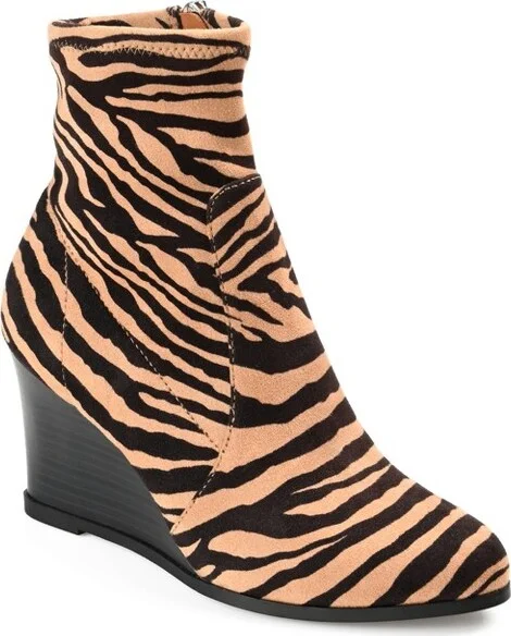 Journee Collection Women's Hepburn Inside Zip Wedge Booties Animal