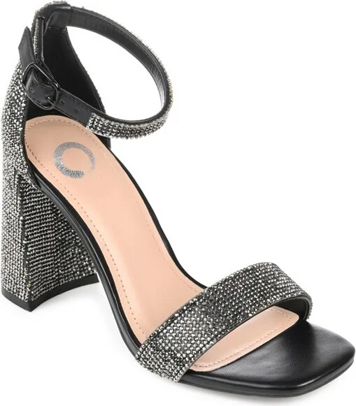Journee Collection Women's Idda Rhinestone Detail Block Heel Sandals Black