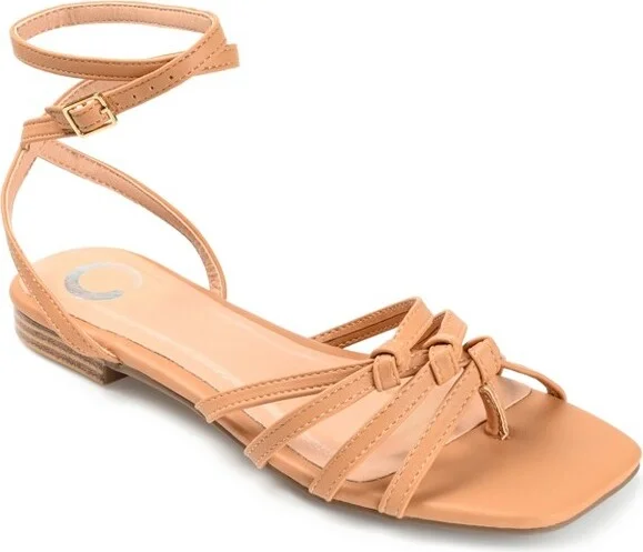 Journee Collection Womens Indee Ankle Wrap Low Block Heel Sandals Mocha 9.5