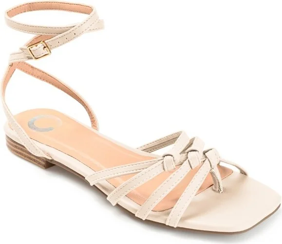 Journee Collection Womens Indee Ankle Wrap Low Block Heel Sandals Off White 8.5