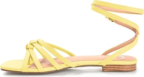 Journee Collection Womens Indee Ankle Wrap Low Block Heel Sandals Yellow 6 - Image 2