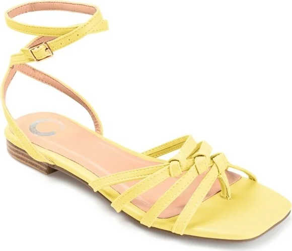 Journee Collection Womens Indee Ankle Wrap Low Block Heel Sandals Yellow 7