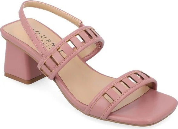 Journee Collection Women's Ismay Laser Cut Sling Back Block Heel Sandals Rose