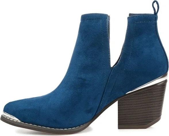 Journee Collection Women's Issla Pull On Stacked Heel Booties Blue - Image 2