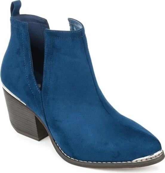 Journee Collection Women's Issla Pull On Stacked Heel Booties Blue