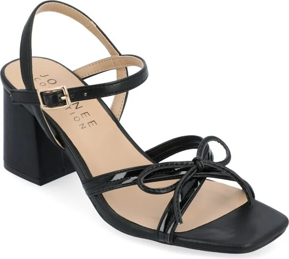 Journee Collection Women's Issmia Two Tone Covered Block Heel Multi Strap Sandals Black