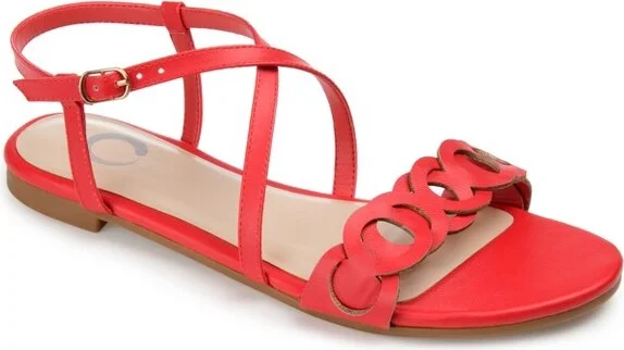 Journee Collection Women's Jalia Multi Strap Flat Sandals Red