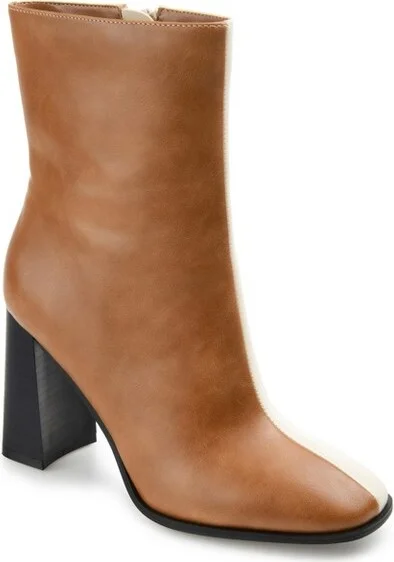 Journee Collection Women's January Inside Zip Stacked Heel Booties Cognac