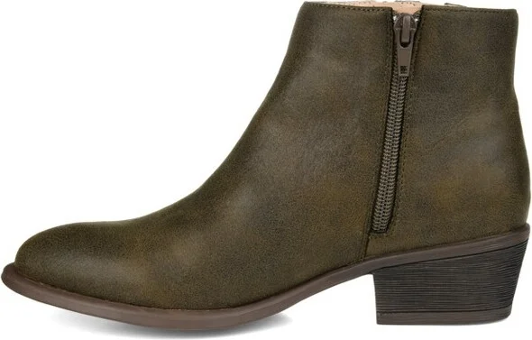 Journee Collection Women's Jayda Inside Zip Stacked Heel Booties Olive - Image 2