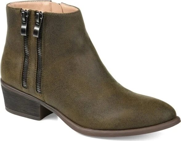 Journee Collection Women's Jayda Inside Zip Stacked Heel Booties Olive