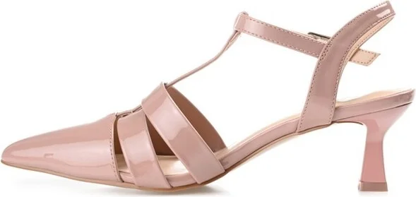 Journee Collection Women's Jazlynn Buckle Kitten Heel Pointed Toe Pumps Blush - Image 3