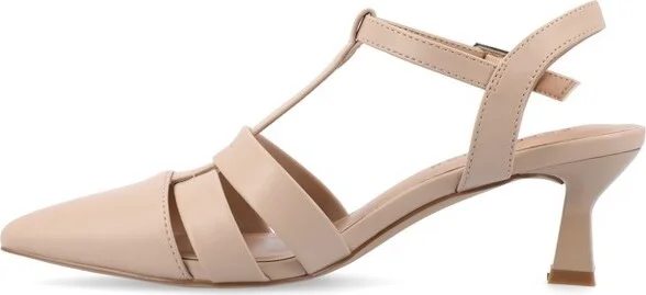 Journee Collection Women's Jazlynn Buckle Kitten Heel Pointed Toe Pumps Blush - Image 11