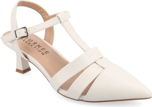 Journee Collection Women's Jazlynn Buckle Kitten Heel Pointed Toe Pumps Blush