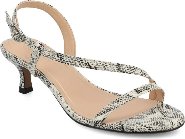 Journee Collection Women's Jemry Asymmetrical Strap Kitten Heel Strap Dress Sandals